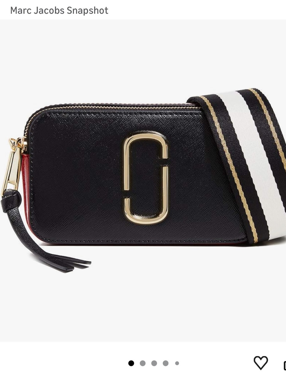 Authentic Marc Jacobs Black Leather Snapshot Crossbody with Striped Strap